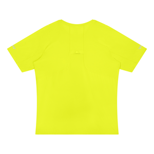 Olive Yellow neon raglan training tee laid flat from the back, plain back with a small stitched tab