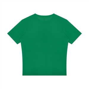 Grass Green reflective trim gym tee laid flat from the back, plain green back with a straight hem