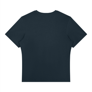 Gray Blue regular fit tee laid flat from the back, showing the plain back and the ribbed collar