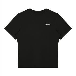 Black Regular Fit Athletic T Shirt laid flat, front view with the small white CYBER logo on the chest