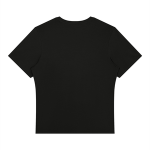 Black regular fit gym tee laid flat from the back, plain black back with short set-in sleeves