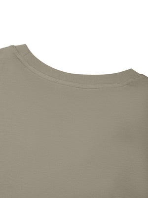 Back neckline detail of the Gray Green gym tee, showing the ribbed collar seen from behind