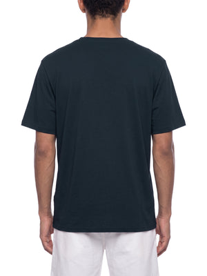 Back view of the Gray Blue regular fit gym tee on a model, plain back with a straight hem