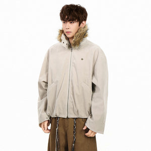 Removable Fur Collar Y2K Jacket Men
