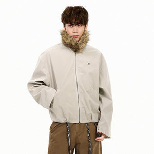 Removable Fur Collar Y2K Jacket Men