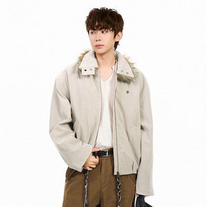 Removable Fur Collar Y2K Jacket Men