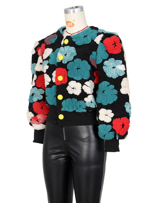 Retro 3D Flowers Women Jacket Spring