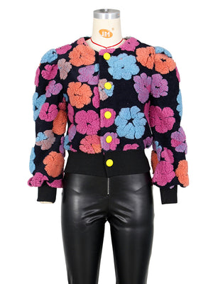 Retro 3D Flowers Women Jacket Spring