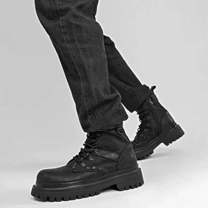 Retro PU leather techwear boots, lug rubber outsole detail