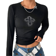 Tops negros básicos con diamantes de imitación