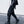 Black ribbon buckle techwear pants with an elastic waist
