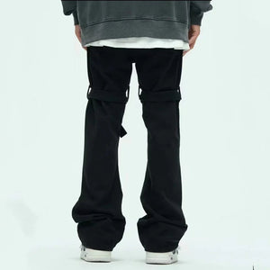 Pantalón negro informal con decoración de cinta