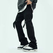 Ribbon Decoration Casual Black Pant