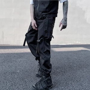 Pantalón negro cómodo con parches de cinta