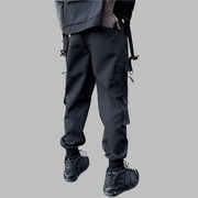 Ribbon Patchwork Multi-pocket Modern Black Pant