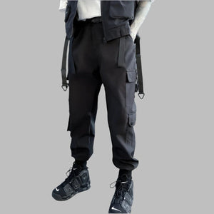 Ribbon Patchwork Multi-pocket Modern Black Pant