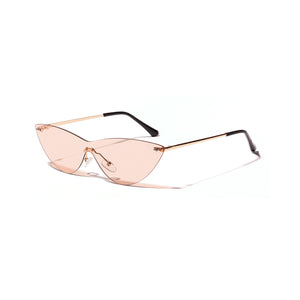 Randloze Cyberpunk cat-eye bril in bruin, een licht perzikbruin glas uit één stuk met slanke goudkleurige poten