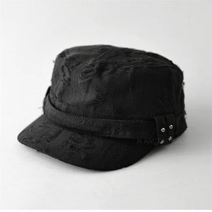 2025 Vintage Ripped Hole Hip Hop Punk Flat Cap Man Korean Fashion Rivet Distressed Hats For Woman