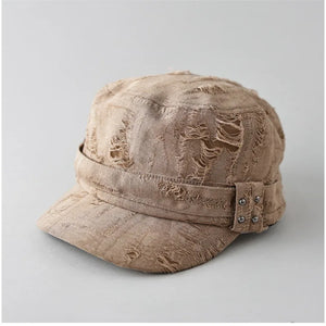 2025 Vintage Ripped Hole Hip Hop Punk Flat Cap Man Korean Fashion Rivet Distressed Hats For Woman