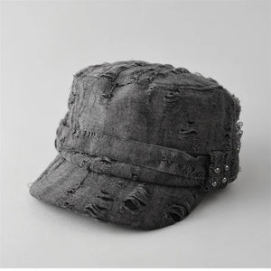 2025 Vintage Ripped Hole Hip Hop Punk Flat Cap Man Korean Fashion Rivet Distressed Hats Fo - GRAY