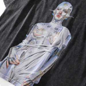 Robot Y2K Graphic Tees Black