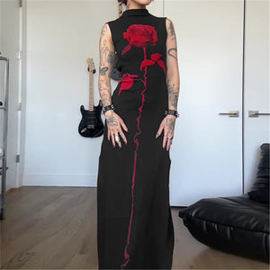 Rose Goth Red And Black Dress