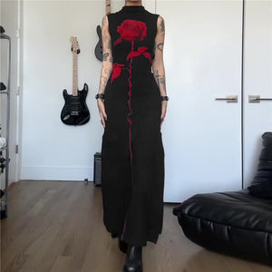 Rose Goth Red And Black Dress