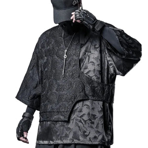 Rose Patchwork Mens T Shirt in black — dark techwear streetwear, view 1 of 7