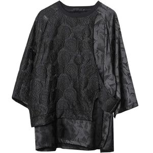Rose Patchwork Mens T Shirt in black — dark techwear streetwear, view 6 of 7