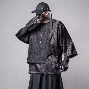 Rose Patchwork Mens T Shirt in black — dark techwear streetwear, view 7 of 7