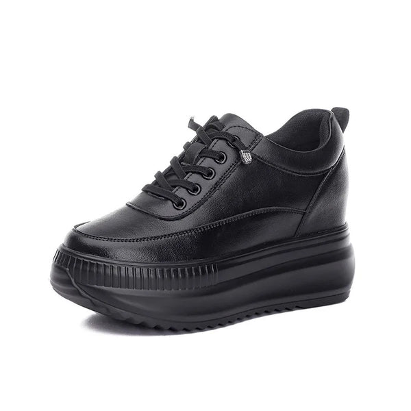 Round Toe Black Platform Sneakers