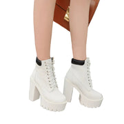 Round Toe White Platform Boots Womens