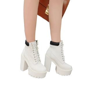 Round Toe White Platform Boots Womens