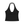 Black ruched halter yoga tank top laid flat from the front, twisted bust detail and a plunging V neckline