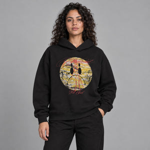 Sad Face Graphic Y2K Hoodie – worn by a woman