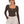 Woman wearing the Coffee scoop neck long sleeve bodysuit with grey joggers, front view on a white background