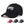 Black baseball cap with jagged white script embroidery on the front