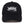 Black baseball cap with jagged white script embroidery on the front