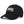 Black baseball cap with jagged white script embroidery on the front