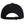 Black baseball cap with jagged white script embroidery on the front