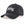 Black baseball cap with jagged white script embroidery on the front