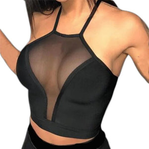 Sexy Mesh Sleeveless Crop Top - product view on white background