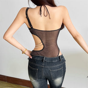 Sexy Shiny Cut Out Bodysuit