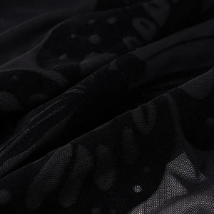 Sheer Mesh Long Sleeve Bodysuit — women's black butterfly mesh see-through long-sleeve bodysuit