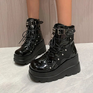 Short Black Boots Lace Up