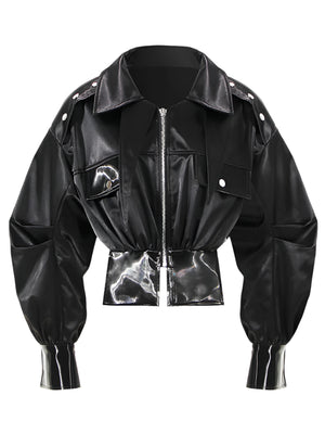 Short PU Leather Women Jacket Spring