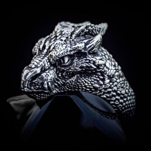 Silver Dragon Head Ring