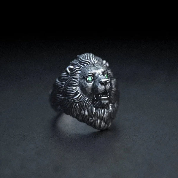 Silver Lion Head Ring