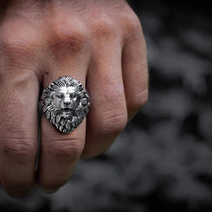 Silver Lion Head Ring