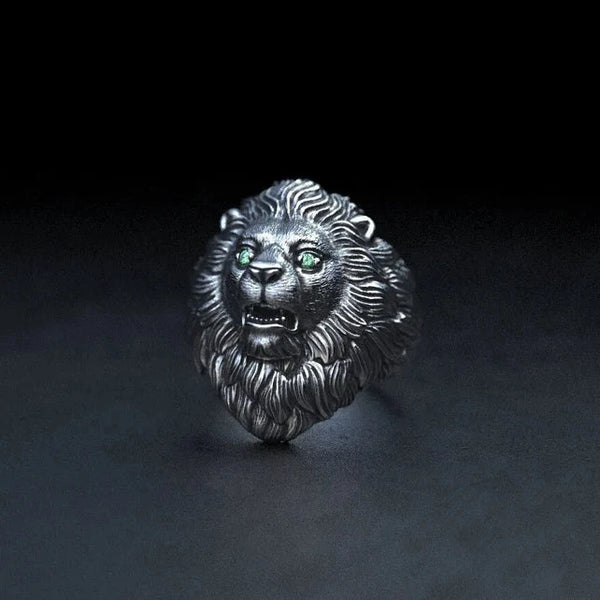 Silver Lion Head Ring